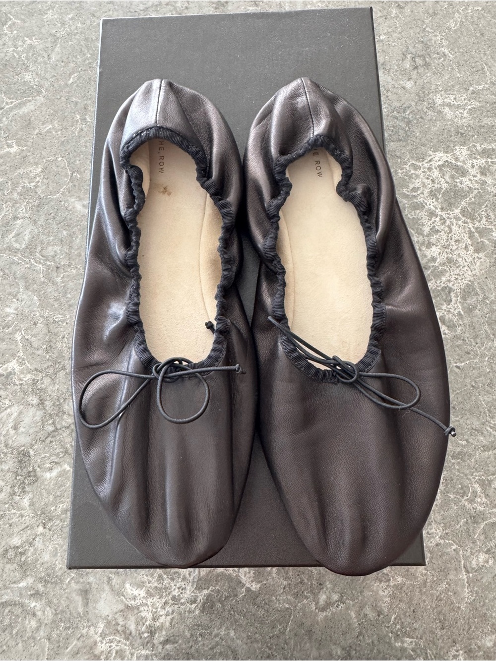 The Row Black Leather Ballet Flats 38